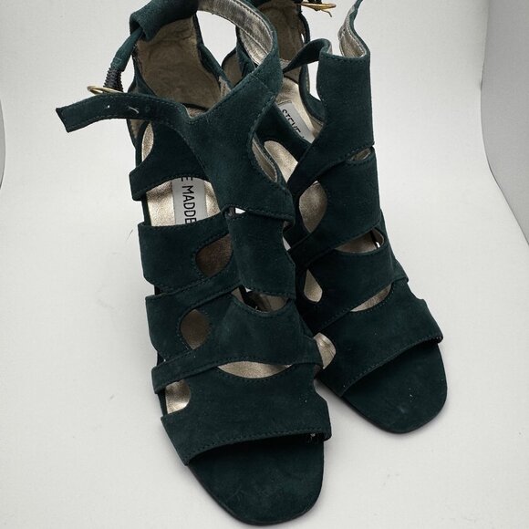 Steve Madden Green Suede Heeled Strappy Sandals Size 6M - Picture 3 of 10
